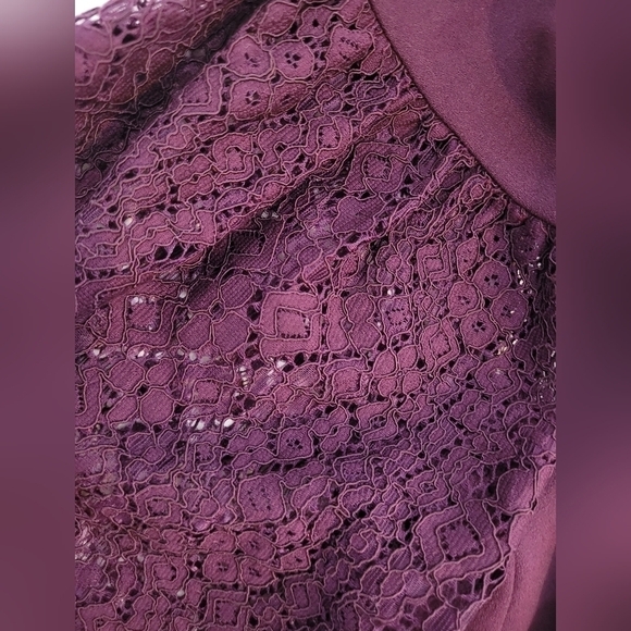 Calvin Klein Eggplant Boat Neck Lace Bell Sleeves Sheath Dress - Size 2 - Picture 6 of 10